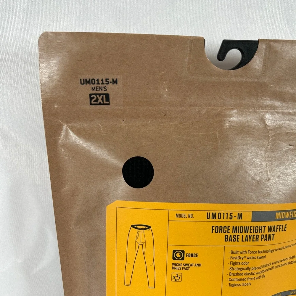 Carhartt Force Midweight Waffle Base Layer Pant Mens 2XL Black UM0115-M NIB